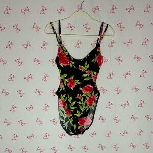 La Blanca Black and Red Floral One Piece Swimsuit Vintage